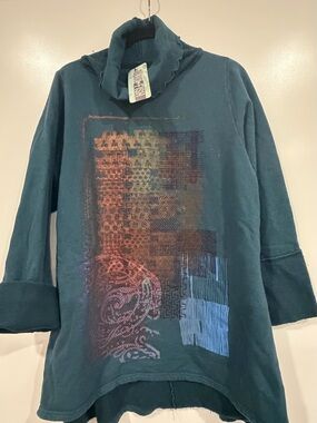 Blue Fish Teal Pullover with Metallic Rust Print